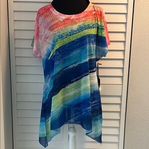 French Blue Vibrant Multicolor Women's Tunic Top